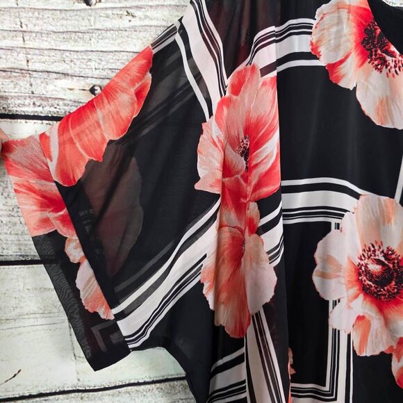 Alyx Floral Chiffon Layered Blouse Black Red 2X - Picture 2 of 9